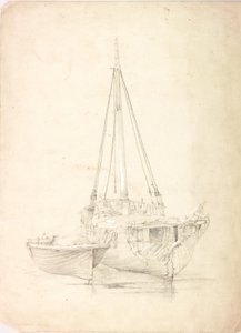 Vieux bateau de pêche et canot - Charles Napier Hemy