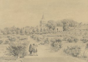 Vue du clocher et partie du village de Marigny prise du salon du château - Charles Nicolas Cochin (II)