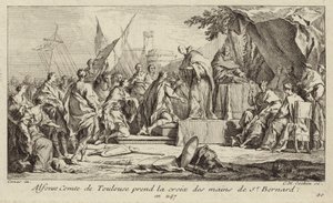 Alphonse Ier, comte de Toulouse, prend la croix des mains de Bernard de Clairvaux, jurant de rejoindre la deuxième croisade - Charles Nicolas II Cochin