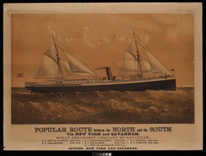 Route populaire entre le Nord et le Sud via New York et Savannah, Ocean Steamship Company of Savannah... City of Augusta...