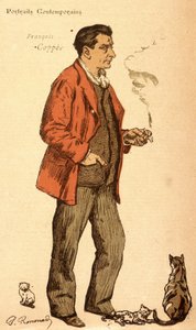 François Coppée fumant une cigarette avec des chats - Charles Paul Renouard