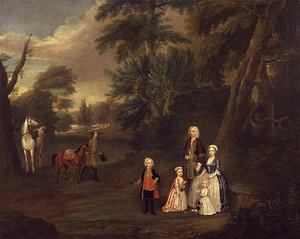 Thomas Hill de Tern et sa famille dans un paysage, 1730