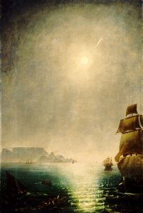 Vue au clair de lune sur Table Bay montrant la grande comète de 1843