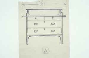 Dessin au trait de mobilier (un banc avec panneaux peints), c.1910 - Charles Rennie Mackintosh