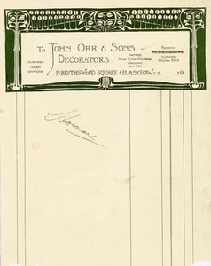 Conception de papeterie pour John Orr & Sons, Glasgow, vers 1894-1898