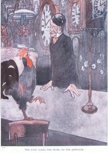 Le coq apporte la perle au bijoutier