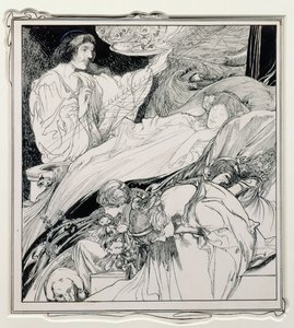 Là Elle Était, Si Belle, illustration de Briar Rose, The True Annals of Fairyland - The Reign of King Herla, pub. par J.M. Dent & Co. Ltd., 1900 - Charles Robinson