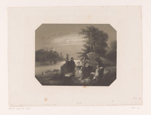 Hommes et femmes dans un paysage au clair de lune - Charles Rochussen
