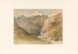 Chariots à bœufs sur une route entre les montagnes dans le canton de Saint-Gall