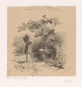 Peintre au repos discutant avec un autre artiste (Hollandsche schilderschool, teekeningen en schetsen van de beroemdste schilders van Nederland)