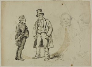 Esquisse de deux hommes debout et deux portraits
