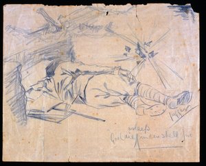 Lieutenant Leslie Gooldie endormi sous le feu des obus, 1915 - Charles Sergeant Jagger