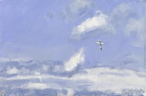 Fou de Bassan et nuages, 2016 (huile sur toile) - Charles Simpson