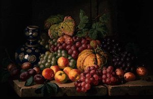 Nature morte avec fruits et vase bleu