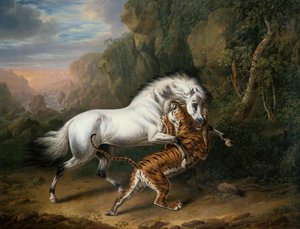 Un tigre attaquant un étalon arabe, 1824