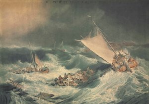 Un naufrage avec des bateaux essayant de sauver l