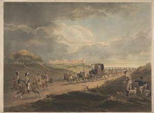 Sa Majesté, dans son carrosse de voyage, rentrant en ville depuis Windsor - Charles Turner