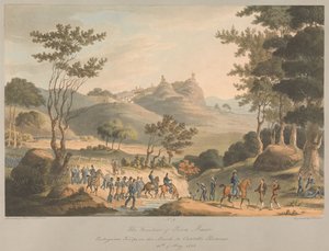 N° 9 : La frontière de Pina Macor. Troupes portugaises en marche vers Costello Branco, le 18 mai 1811 - Charles Turner