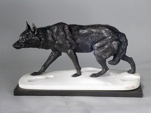 Loup traquant dans la neige