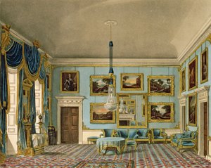 La Chambre de Velours Bleu à Buckingham House, gravée par Daniel Havell