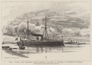 HMS Blake, le croiseur protégé récemment lancé à Chatham, dans le port de Portsmouth