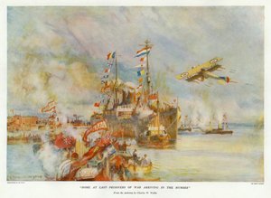 Enfin chez soi - Prisonniers de guerre arrivant dans le Humber (lithographie en couleur)