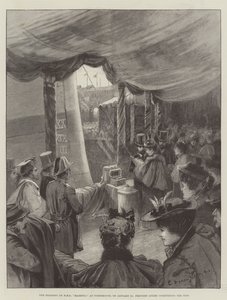 Le lancement du HMS Majestic à Portsmouth, le 31 janvier, la princesse Louise baptisant le navire - Charles William Wyllie