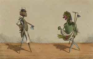 Outils animés, Planche 2, dédiée aux charpentiers et jardiniers de Grande-Bretagne, vers 1811 (eau-forte coloriée à la main)