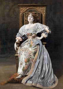 Comédienne française Julia Bartet (1854-1941) en tant que Marion de Lorme dans la pièce "Marion de Lorme" à la Comédie-Française, Paris, photo de Chéri Rousseau du journal français "Le Théâtre" du 1er juillet