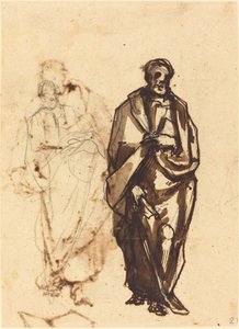 Figure drapée avec un bâton