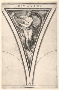 Printemps Primavera représentée comme une femme portant un drapé flottant et des guirlandes..., vers 1570-1615 - Cherubino Alberti