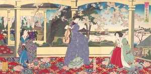 Fête dansante : profiter de la vue des cerisiers en fleurs à Ueno Tobukai, Ueno oka yuran no z..., mars 1887