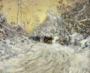 Balade en traîneau dans Central Park - Childe Frederick Hassam
