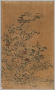 Panneau Kesi : Rochers et chrysanthèmes