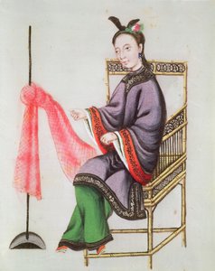 Une femme chinoise fabriquant un filet de pêche, période Qianlong (1736-96)