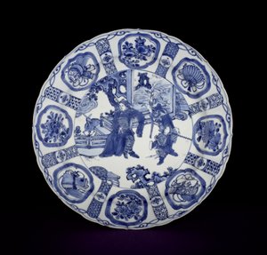 Plat kraak bleu et blanc peint avec des guerriers, Wanli, 1590-1610 (porcelaine)