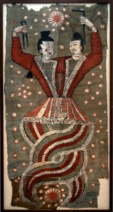 Figures mythologiques chinoises Fuxi et Nuwa, 7ème siècle après J.-C.