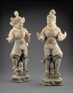 Paire de figures de Lokapala, dynastie Tang - Chinese School