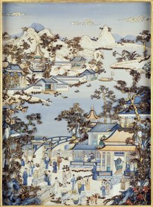 Panneaux représentant des figures sur une terrasse, période Qianlong, 1736-95