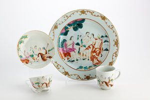 Assiette, bol à thé, tasse à café et soucoupe décorés avec des représentations du Jugement de Paris - Chinese School