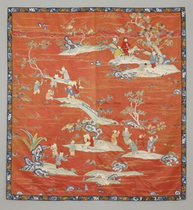 Couverture de lit en satin rouge, 19e siècle