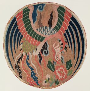 Médaillon avec feng-huang et pivoine (tapisserie, soie et or enroulé)