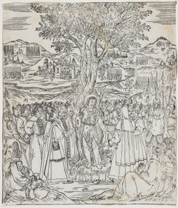 Saint Jean-Baptiste Prêchant, planche de Giulio Alenis Tianzhu jiangsheng zhuxiang jingjie (Une Histoire Illustrée du Seigneur du Ciel Incarné en Chair), Église de Jinjiang, Fujian