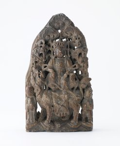 Petite tablette en stéatite, avec relief percé de Manjusri sur lion, Période de Division, 543 après J.-C. - Chinese School