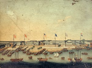 Vue des Hongs à Canton avec les usines danoises, autrichiennes, américaines, suédoises, britanniques et néerlandaises - Chinese School