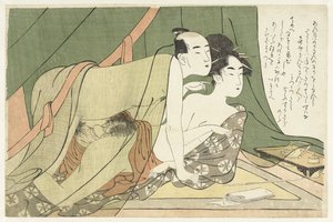 Couple amoureux sous une moustiquaire