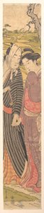 Ein Mann und ein Mädchen gehen in den Reisfeldern - Chobunsai Eishi