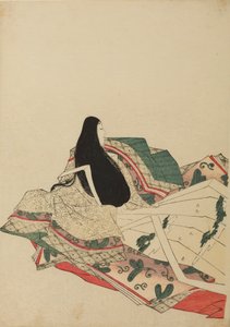 Dame de cour assise, vue de trois quarts de dos, planche de l
