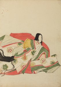 Dame de cour assise avec un éventail jaune, planche de l
