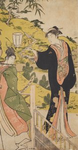 Junger Mann, der Flöte spielt, und Frau mit Laterne - Chobunsai Eishi